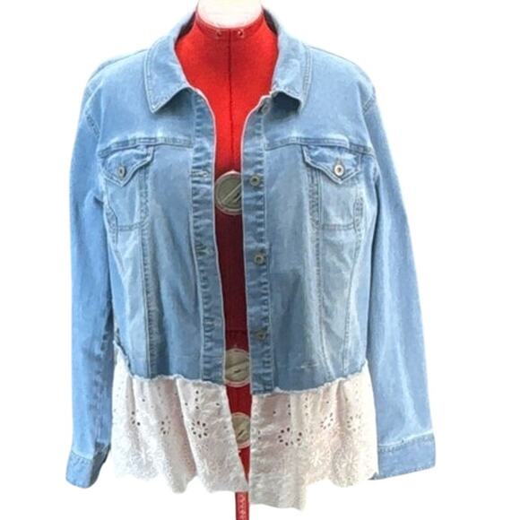 Style & Co Denim Peplum Lace Hem Jean Jacket Women XXL - Picture 1 of 7